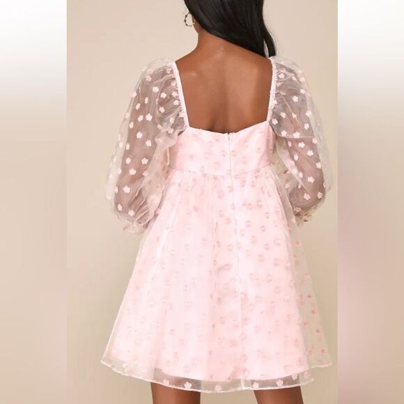 Lulus Effervescent Charm Pink Organza Floral Babydoll Mini Dress Size Large NWT - Picture 3 of 4
